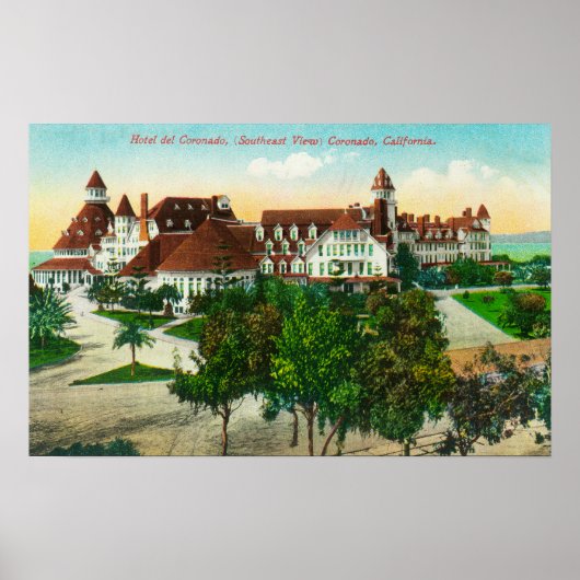 Zuidoostelijk Uitzicht van het Hotel del Coronado Poster (Voorkant)