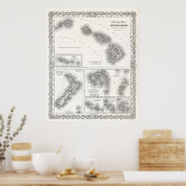 ZUIDPACIFIC & HAWAII EILANDEN MAP 1855 POSTER (Keuken)