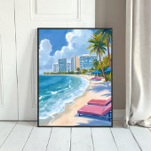 Zuidstrand Miami Florida Aquarel Schilderij Poster