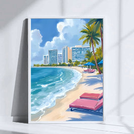 Zuidstrand Miami Florida Aquarel Schilderij Poster