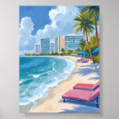 Zuidstrand Miami Florida Aquarel Schilderij Poster (Voorkant)