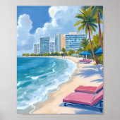 Zuidstrand Miami Florida Aquarel Schilderij Poster (Voorkant)