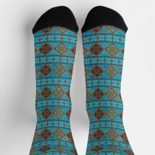 Zuidwest bergtoppen turquoise geometrisch sokken