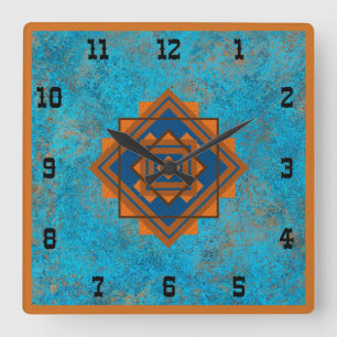 Zuidwest bergtoppen Turquoise Westerse stijl S Vierkante Klok