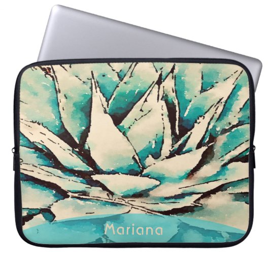 Zuidwest Blauwgroen Agave Succulent Laptop Slapje Laptop Sleeve (Voorkant)