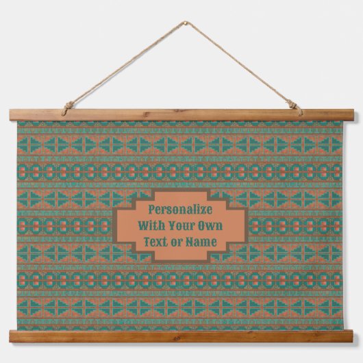 Zuidwest Blauwgroen Koper Geometrisch Ontwerp Gepe Hangend Wandkleed (Voorkant)