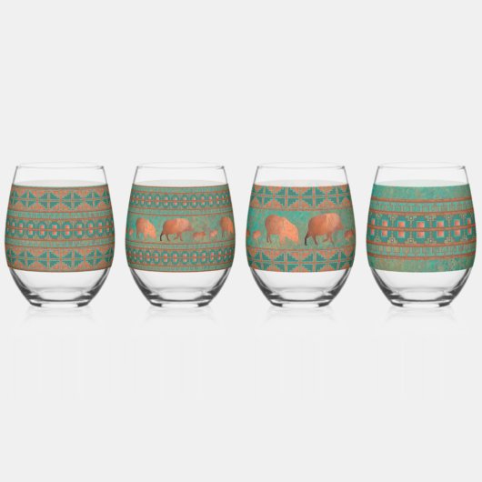 Zuidwest-Blauwgroen koperen speren en geometrische Wijnglas Zonder Voet (Voorkant)