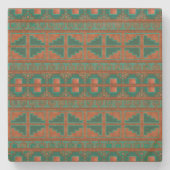 Zuidwest-Blauwgroen koperkleuren geometrisch patro Stenen Onderzetter (Voorkant)