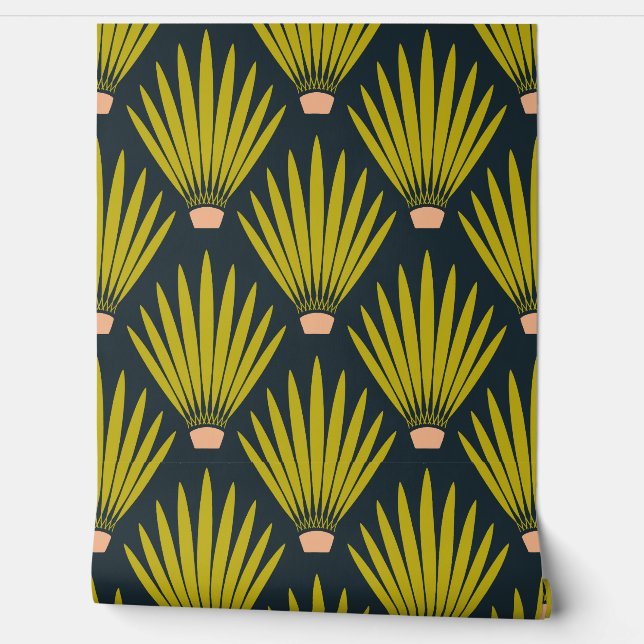 Zuidwest Boho Desert Cactus Palm Leaves - Marine Behang (Afrollen)