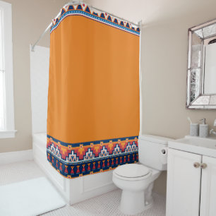 Zuidwest Boho Sinaasappel Blauw Native Style Patte Douchegordijn