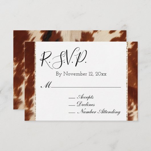 Zuidwest Brown Cream Dier Koeienhuid Bruiloft RSVP Informatiekaartje (Voorkant / Achterkant)