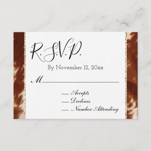 Zuidwest Brown Cream Dier Koeienhuid Bruiloft RSVP Informatiekaartje (Voorkant)