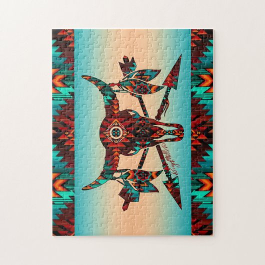 Zuidwest-buffelschedel en pijlen Jigzaag Puzzle Legpuzzel (Verticaal)