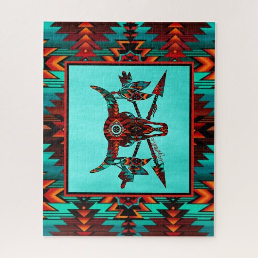 Zuidwest-buffelschedel en pijlen Jigzaag Puzzle Legpuzzel (Verticaal)