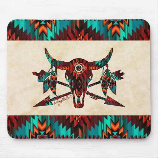 Zuidwest-buffelschedel en pijlen muismat (Voorkant)