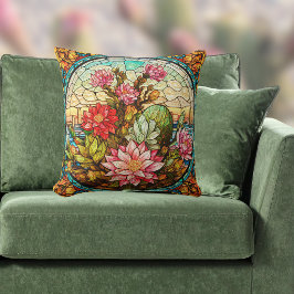 Zuidwest Cactus en Roze Bloemen Nep Gebrandschilde Kussen