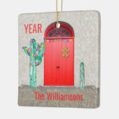 Zuidwest Cactus - Rode deur voor kerstverlichting Keramisch Ornament (Links)