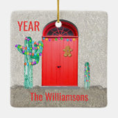 Zuidwest Cactus - Rode deur voor kerstverlichting Keramisch Ornament (Achterkant)