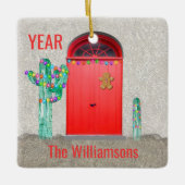 Zuidwest Cactus - Rode deur voor kerstverlichting Keramisch Ornament (Voorkant)