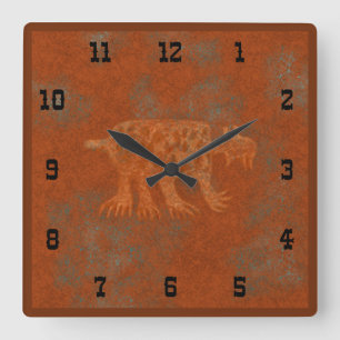 Zuidwest Canyon Bobcat Petroglyph Westerse Stijl Vierkante Klok
