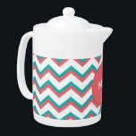 Zuidwest-Chevron-patroon Theepot<br><div class="desc">Stijlvol en trendy modern zigzag Chevron patroon. Hier weergegeven in bakstenen Sinaasappel en Aqua Green voor die volledig chique look Chevron Two Tone Pattern</div>