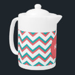 Zuidwest-Chevron-patroon Theepot<br><div class="desc">Stijlvol en trendy modern zigzag Chevron patroon. Hier weergegeven in bakstenen Sinaasappel en Aqua Green voor die volledig chique look Chevron Two Tone Pattern</div>