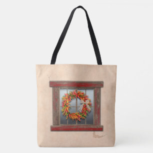 Zuidwest Chile Krans op Rustieke Rode Houten Raam Tote Bag