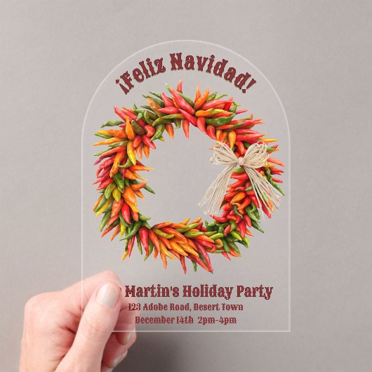 Zuidwest Chili Krans Gepersonaliseerd Transparant Acryl Uitnodigingen (Insitu (Draagbaar))