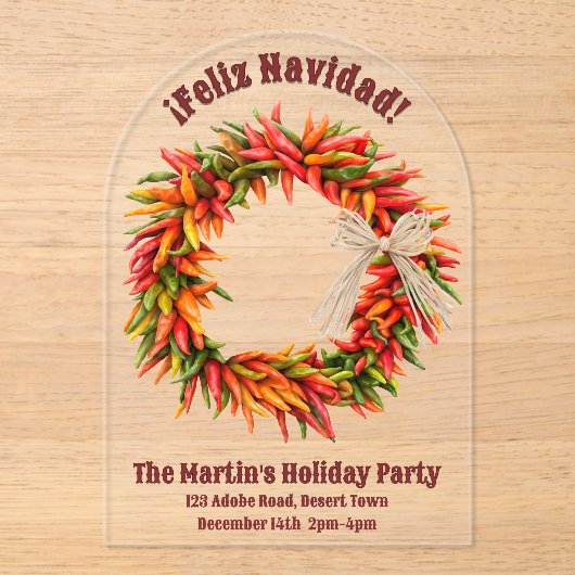 Zuidwest Chili Krans Gepersonaliseerd Transparant Acryl Uitnodigingen (Voorkant)