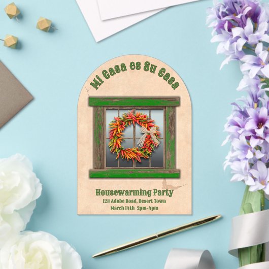 Zuidwest Chili Krans Groen Venster Gepersonaliseer Acryl Uitnodigingen (Insitu (Huwelijk))