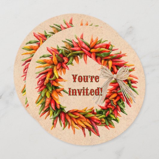 Zuidwest Chili Ristra Krans Aangepaste Uitnodiging (Voorkant / Achterkant)