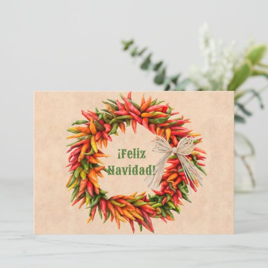 Zuidwest Chili Ristra krans Flat Feliz Navidad Feestdagenkaart (Staand voorkant)