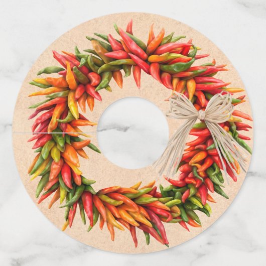 Zuidwest Chili Ristra Krans Wijnglas Labels (Voorkant)