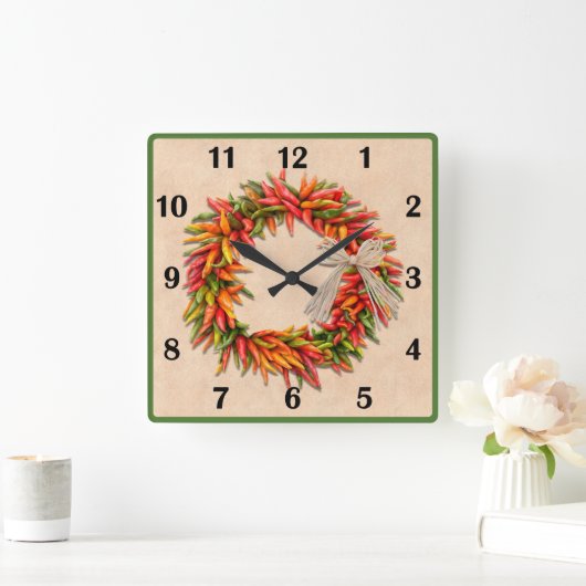 Zuidwest Chili Ristra Wreater Basic Style Numbers Vierkante Klok (Huis)