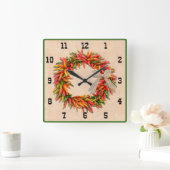 Zuidwest Chili Ristra Wreater Western Style Number Vierkante Klok (Huis)