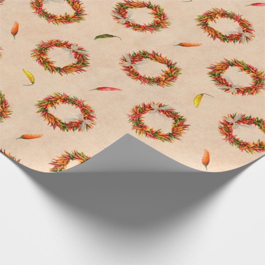 Zuidwest Chili Ristra Wreath on Adobe Wall Cadeaupapier (Hoek)