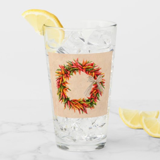 Zuidwest Chili Ristra Wreath on Adobe Wall Glas (Voorkant ijs)