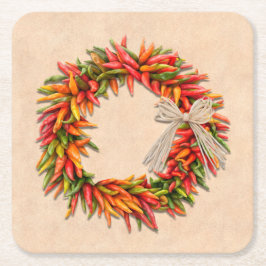 Zuidwest Chili Ristra Wreath on Adobe Wall Kartonnen Onderzetters