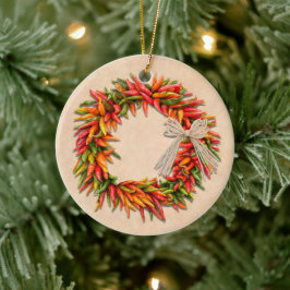 Zuidwest Chili Ristra Wreath on Adobe Wall Keramisch Ornament