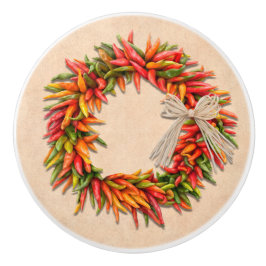 Zuidwest Chili Ristra Wreath on Adobe Wall Keramische Knop