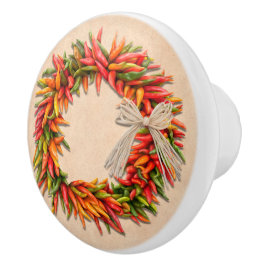 Zuidwest Chili Ristra Wreath on Adobe Wall Keramische Knop