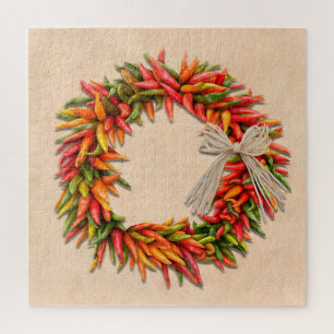 Zuidwest Chili Ristra Wreath on Adobe Wall Legpuzzel