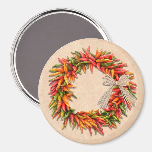 Zuidwest Chili Ristra Wreath on Adobe Wall Magneet (Voorkant / Achterkant)