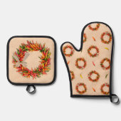 Zuidwest Chili Ristra Wreath on Adobe Wall Ovenwant & Pannenlap Set (Voorkant)