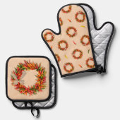 Zuidwest Chili Ristra Wreath on Adobe Wall Ovenwant & Pannenlap Set (Voorkant / Achterkant)