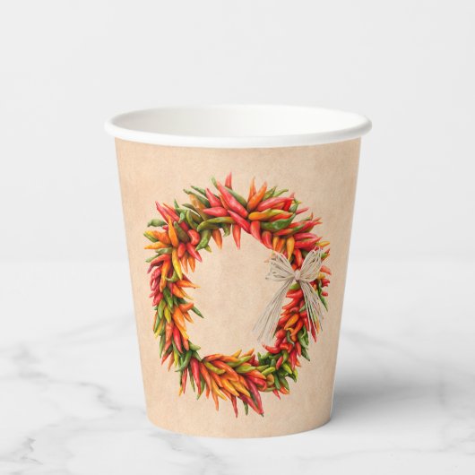 Zuidwest Chili Ristra Wreath on Adobe Wall Papieren Bekers (Achterkant)