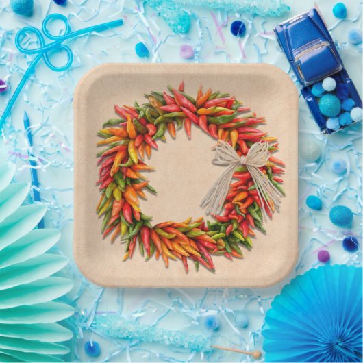 Zuidwest Chili Ristra Wreath on Adobe Wall Papieren Bordje (Feest)