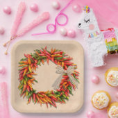 Zuidwest Chili Ristra Wreath on Adobe Wall Papieren Bordje (Feest)