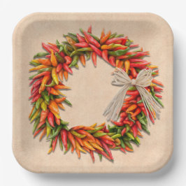 Zuidwest Chili Ristra Wreath on Adobe Wall Papieren Bordje