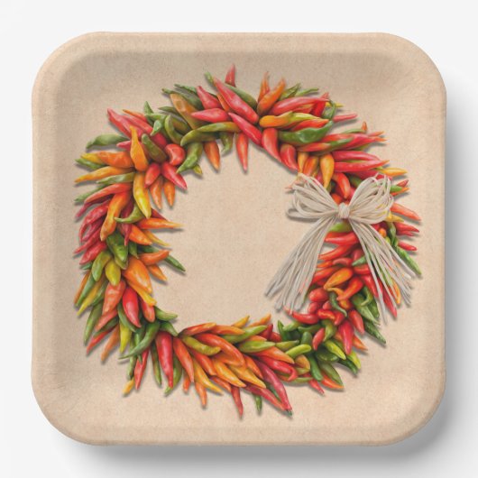 Zuidwest Chili Ristra Wreath on Adobe Wall Papieren Bordje (Voorkant)